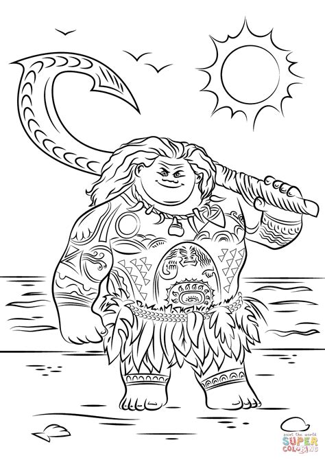 Kindergarten coloring pages & worksheets. Maui From Moana Coloring Page | Free Printable Coloring ...