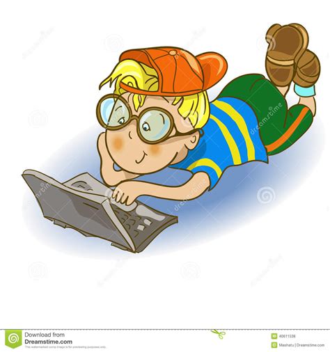 Boy And Computer Funny Cartoon And Character Stock Illustration