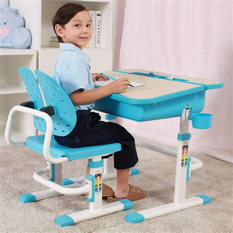 Mecor Kids Desk And Chair Setchildren Study Table Wood Grain Inclined