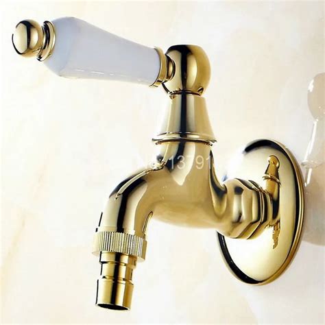 Polished Golden Brass Ceramic Handle Laundry Bathroom Wall Mounted Mop