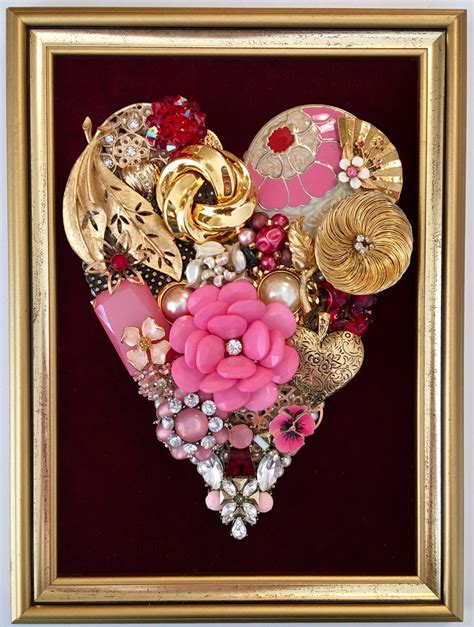 Beautiful Vintage Jewelry Framed Art Handmade Heart Collage Etsy