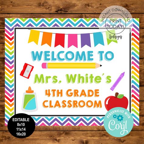 Editable Classroom Sign Instant Download Back To School Sign Instant