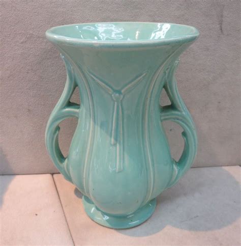 Mccoy Turquoise Double Handled Vase Blue Vase Vase Pottery Art