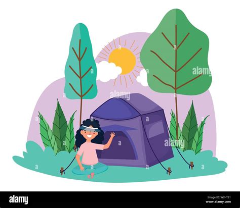 Tienda Y Mujer Dise O De Dibujos Animados Camping Aventura Forestal En