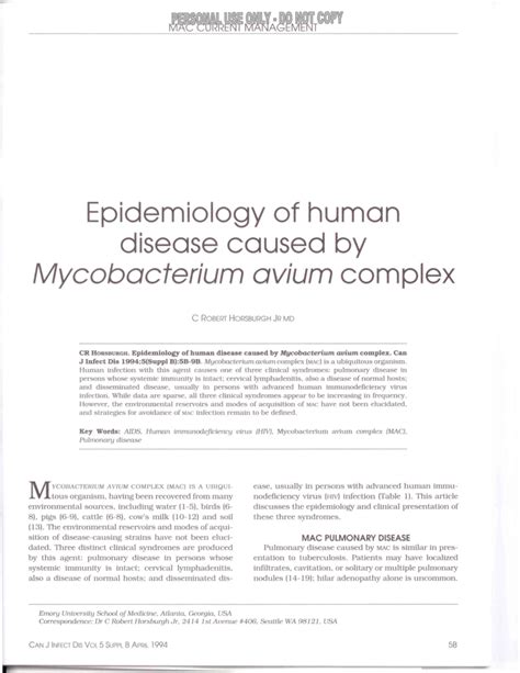 Pdf Epidemiology Of Human Disease Caused By Mycobacterium Avium Complex