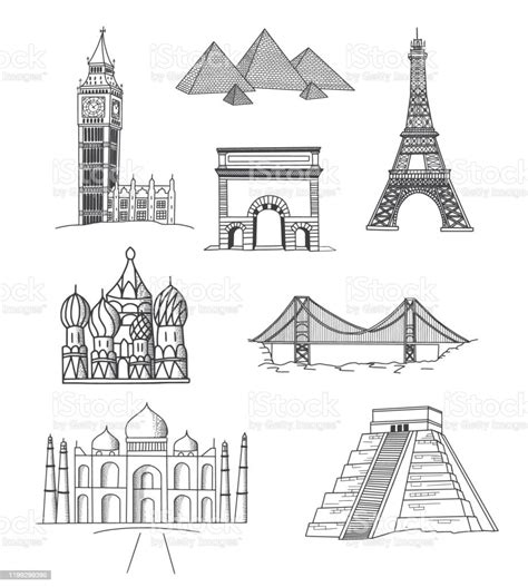 Travel Landmark Doodle Set Stock Illustration Download Image Now