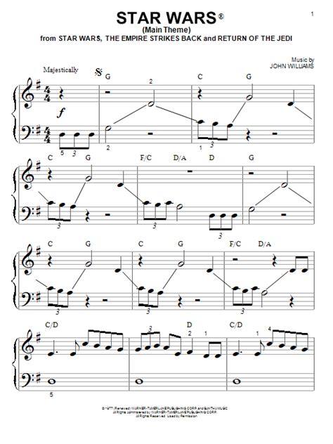 Star Wars Main Theme Sheet Music John Williams Big Note Piano
