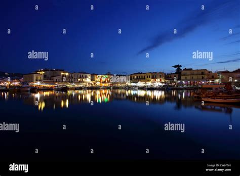 Very Popular Venetian Harbour In Rethymnon Captured Here At Low Light