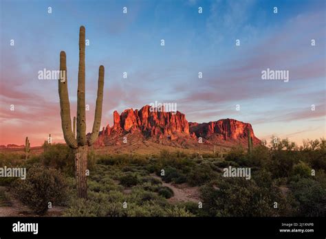 The Superstition Mountains At Sunset In Lost Dutchman State Park