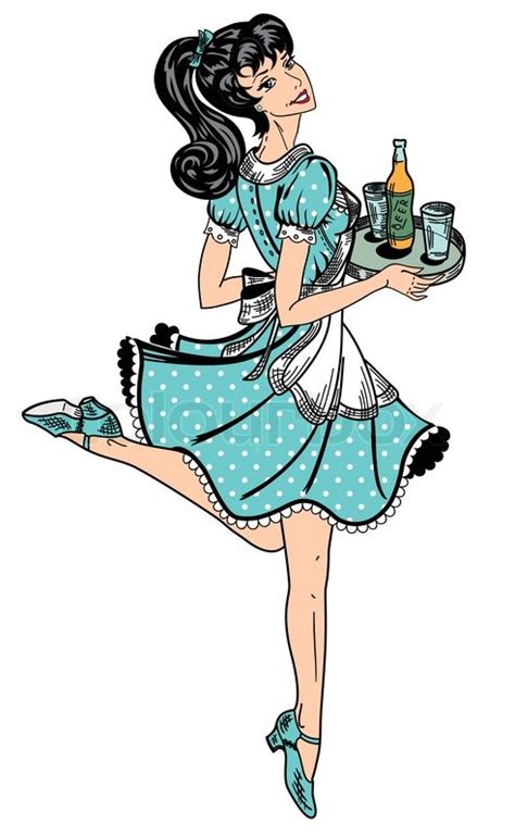 Color Waitress In Retro Style Brings Beer Order Stock Vector Colourbox