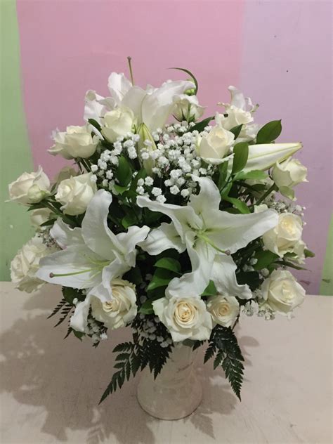 White Arrangement Rose And Lily Casablanca Flower Arrangements