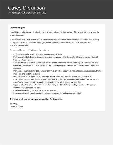 Instrumentation Supervisor Cover Letter Velvet Jobs