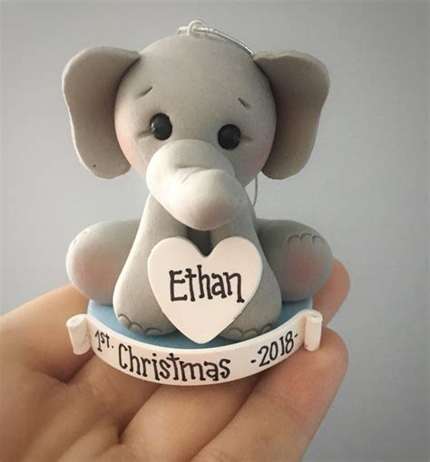 Elephant Baby Boy First Christmas Ornament Personalized Etsy