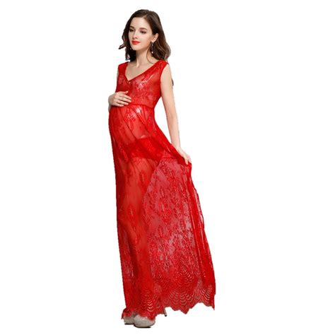 Photo Shooting Maternity Photography Props Pregnant Women Red Lace Dress Pregnancy Photo Shoot