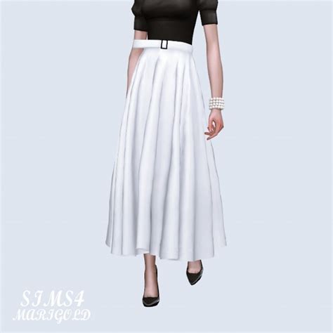 Sims4 Marigold Long Flare Skirt With Belt • Sims 4 Downloads