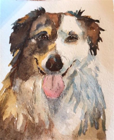 Australian Shepherd Watercolor Painting Art Print Custom Etsy