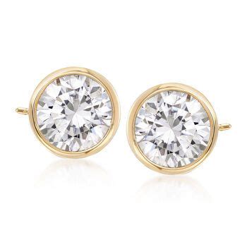 2 00 Ct T W Bezel Set CZ Stud Earrings In 14kt Yellow Gold Stud