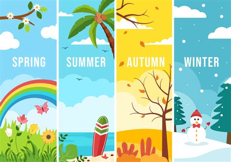 scenery of the four seasons of nature with landscape spring summer autumn and winter in