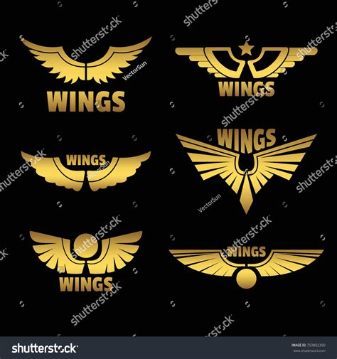 Vector Golden Wings Logo On Black Stock Vector Royalty Free 759802390