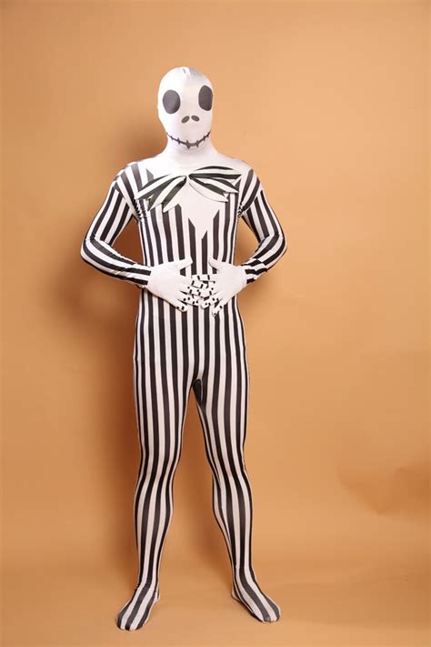 Lp58188 Stripe Skull Pattern Lycra Spandex Bodysuit Full Body Zentai