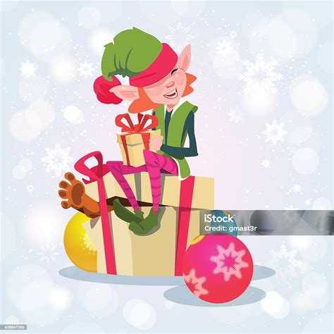 christmas elf girl cartoon character santa helper with present box stock illustration download