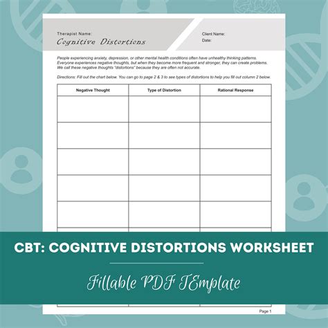 Cbt Cognitive Distortions Worksheet Editable Fillable Pdf For