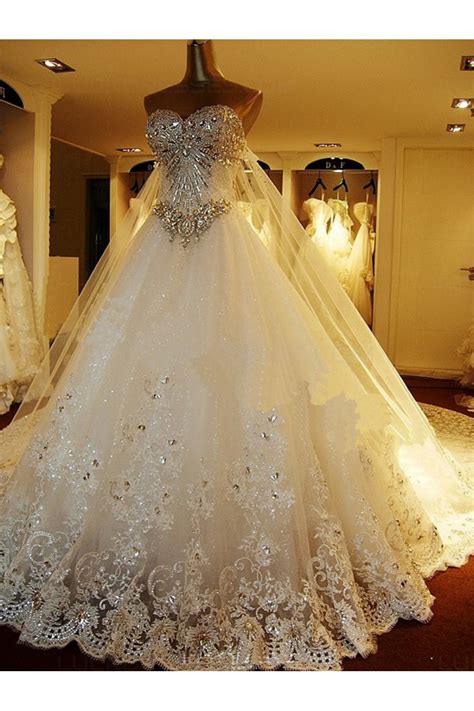 Sparkly Lace Ball Gown Crystal Wedding Dresses Bridal Gowns 3030194