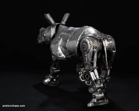 Andrew Chase Mechanical Articulated Baby Rhino Sculpture