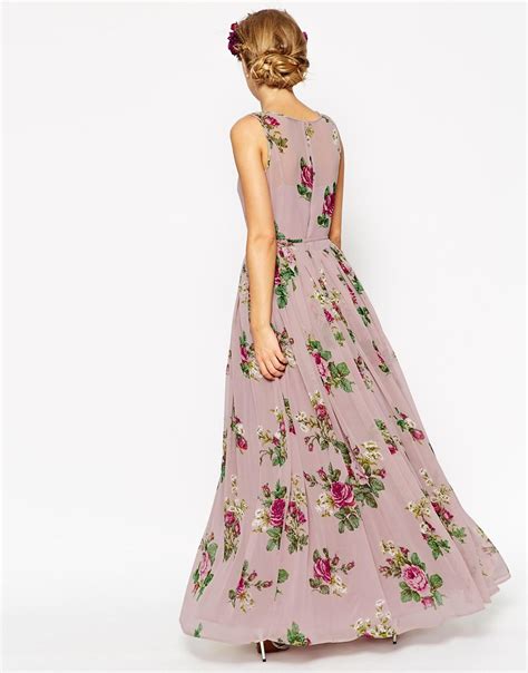 Lyst Asos Wedding Super Full Maxi Dress In Floral Print In Pink