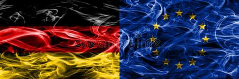 Germany Vs European Union Smoke Flags Placed Side By Side German And