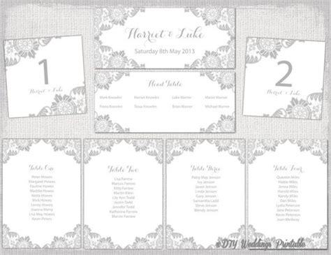 Wedding Seating Chart Template Silver Gray Antique Lace Printable