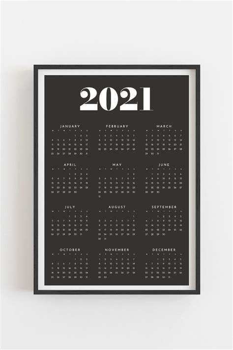 Portrait) on one page in easy to print pdf format. Printable calendar 2021 | Yearly wall calendar | Year at a ...