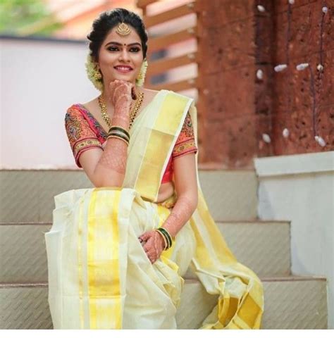 Off white and brocade design (golden shade cloth) Pin by Aswany Mohan on set mundu in 2020 | Kerala saree ...