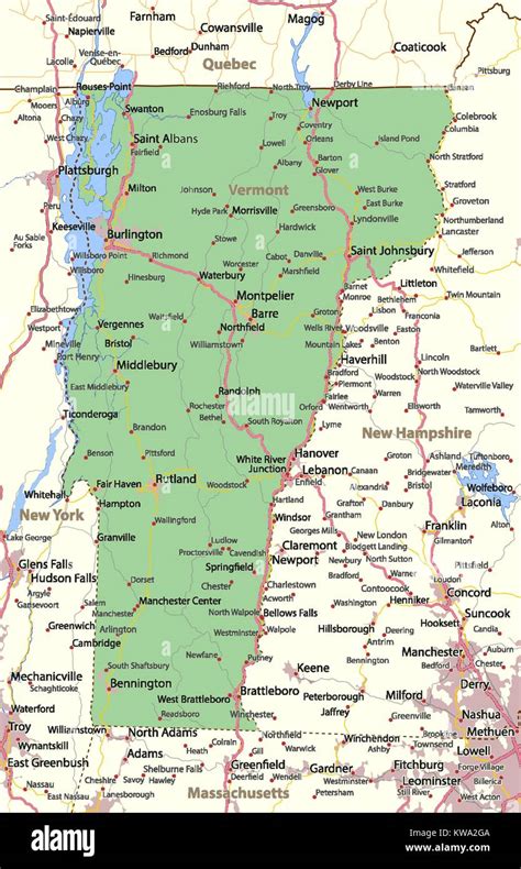 Mapa De Vermont Muestra Las Fronteras De Los Países Las Zonas Urbanas