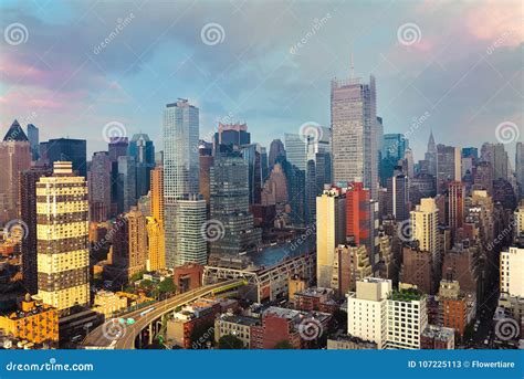 View Of Midtown Of Manhattan On Sunset Panorama Of Skyscrapers Of New