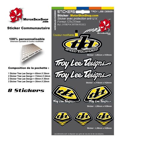 Stickers tld signature black/white lot de 10. planche sticker troy lee designs jaune