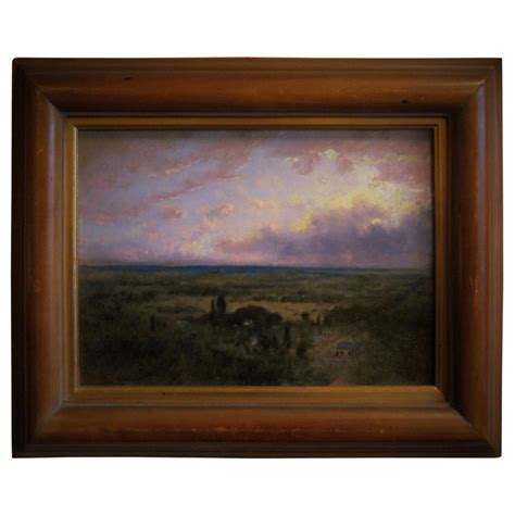 George Inness Ii Oil On Panel Coastal Plain At Sunrise Signed For Sale