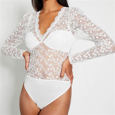 i saw it first premium lace plunge bodysuit white isawitfirst