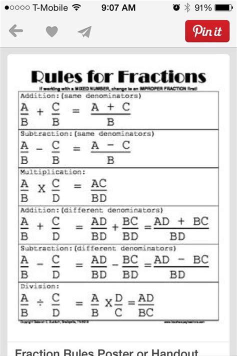 Fraction Rules Poster Or Handout Math Methods Studying Math