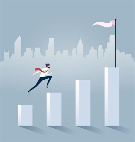 Businessman Jumps On Graph Columns Success Motivation Ambition Vector