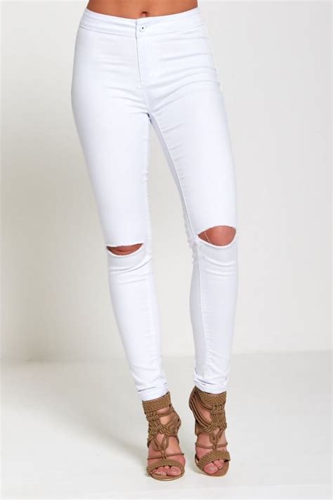 Wholesale White Knee Ripped High Waist Skinny Jeans J5fashion
