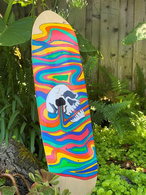 Hand Painted Skateboard Deck Etsy Painted Skateboard Skateboard