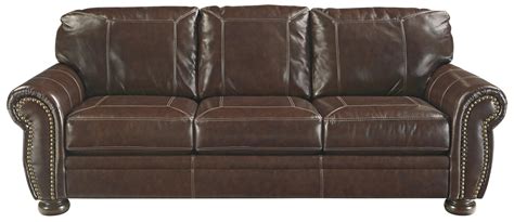 Banner Traditional Leather Match Sofa With Rolled Arms Nailhead Trim