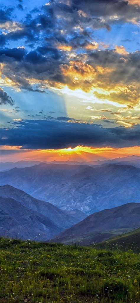 Download 1125x2436 Wallpaper Horizon Sunset Landscape Mountains