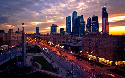 City Cityscape Architecture Capital Moscow Russia Clouds Sunset