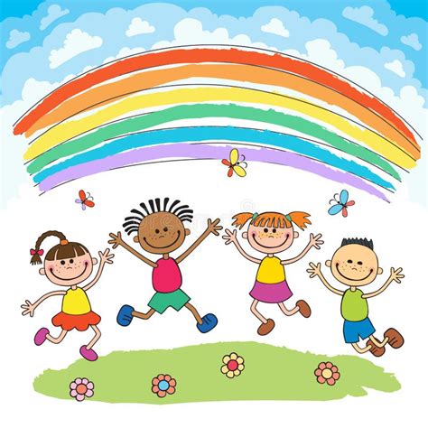 Regenbogen Und Kinder Vektor Abbildung Illustration Von Kinder 14407406