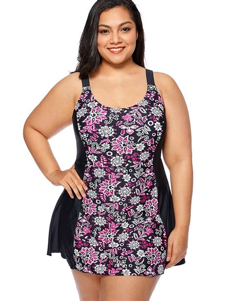 Womens Modest Swimdress Plus Size One Piece Swimsuit Skirted Swimwear