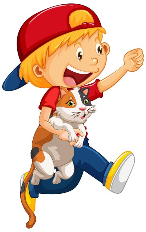 Happy Boy With His Cat Isolated 1520263 Vector Art At Vecteezy