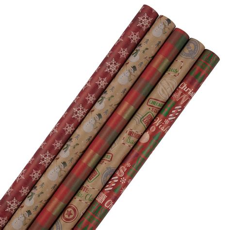 Jam Assorted T Wrap Christmas Kraft Wrapping Paper 125 Sq Ft Total