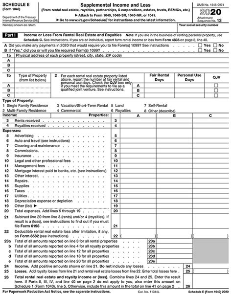 2020 Tax Form Schedule E Us Government Bookstore